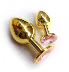 Анальная втулка с кристаллом small gold светло-розовый 7 см